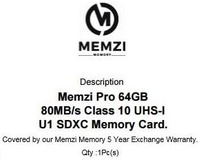 Карта памет MEMZI PRO 64GB Class 10 80 MB/SDXC за цифрови фотоапарати Panasonic Lumix серия F, FT, FZ