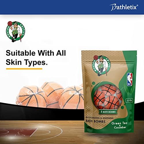 Подаръчен комплект бомбочек за баня Bathletix НБА Бостън Селтикс за овлажняване и подхранване на кожата, Пяната и Хидромасажна Вана за дома,