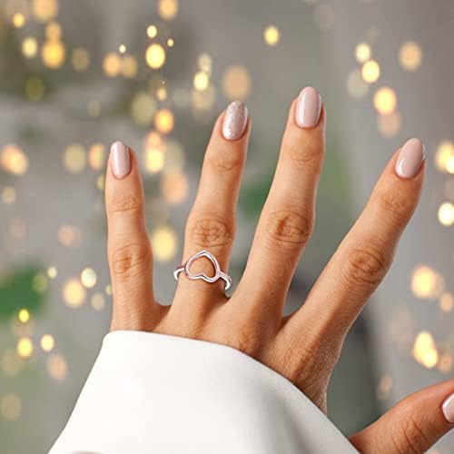 Просто галванично пръстен с диамант , в Сърцето на любовта, дамски бижута, годежен пръстен, големи пръстени (розово злато, 5)