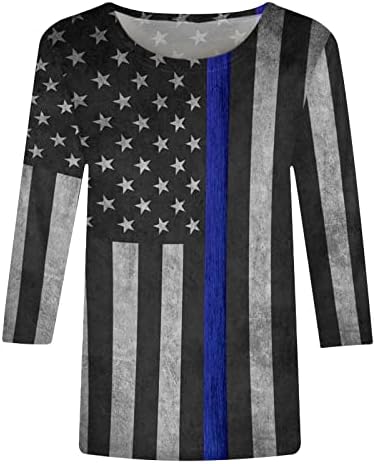 Тениски с графично Изображение на Знамето на САЩ За момичета, Върхове с кръгло деколте, Тениски С 3/4 ръкав, Есенно-Летни Ризи 2023,