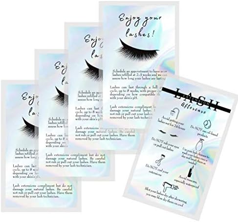 Картички за последващи грижи за наращенными миглите | 50 опаковки | Размер на визитка 3,5 x 2 инча | Неотражающий Матиран Дъгата Холографски дизайн